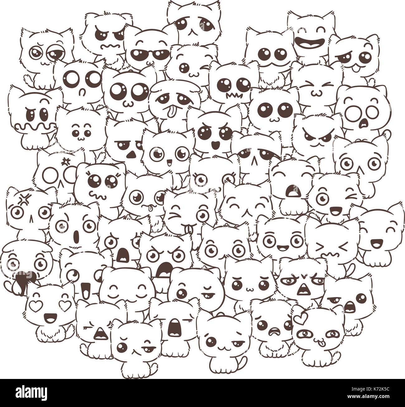Vector pattern for print. Ilustration with cats and dogs for design of posters, prints, invitations, greetings, childbook, flyers and antistress pictu Stock Vector