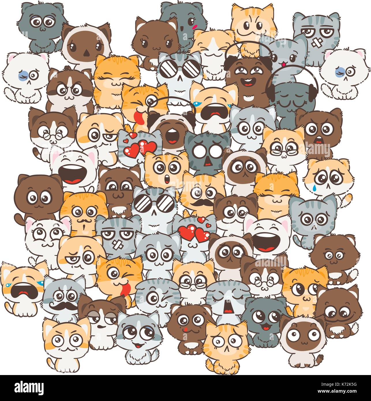Vector pattern for print. Ilustration with cats and dogs for design of posters, prints, invitations, greetings, childbook, flyers and antistress pictu Stock Vector
