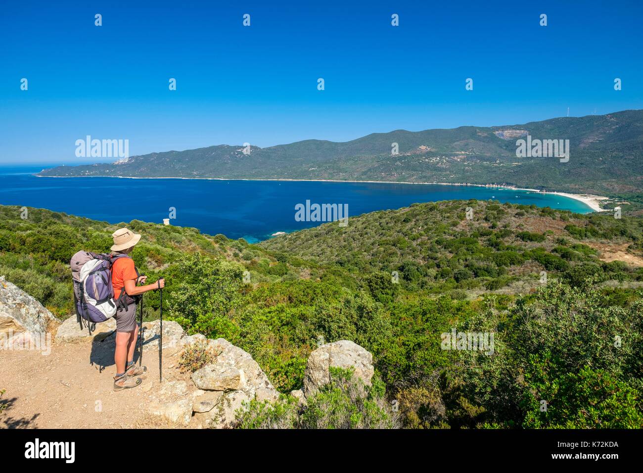 France, Corse-du Sud (2A), Taravo region, Mare e Monti Sud hiking trail, between Porto Pollo and Coti-Chiavari, Cupabia bay and Cupabia beach Stock Photo