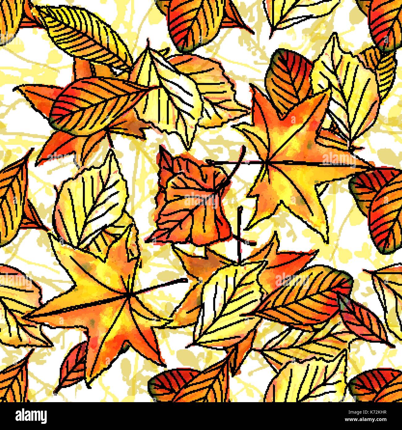 Seamless pattern of vector watercolor autumn leaves and branches Stock ...