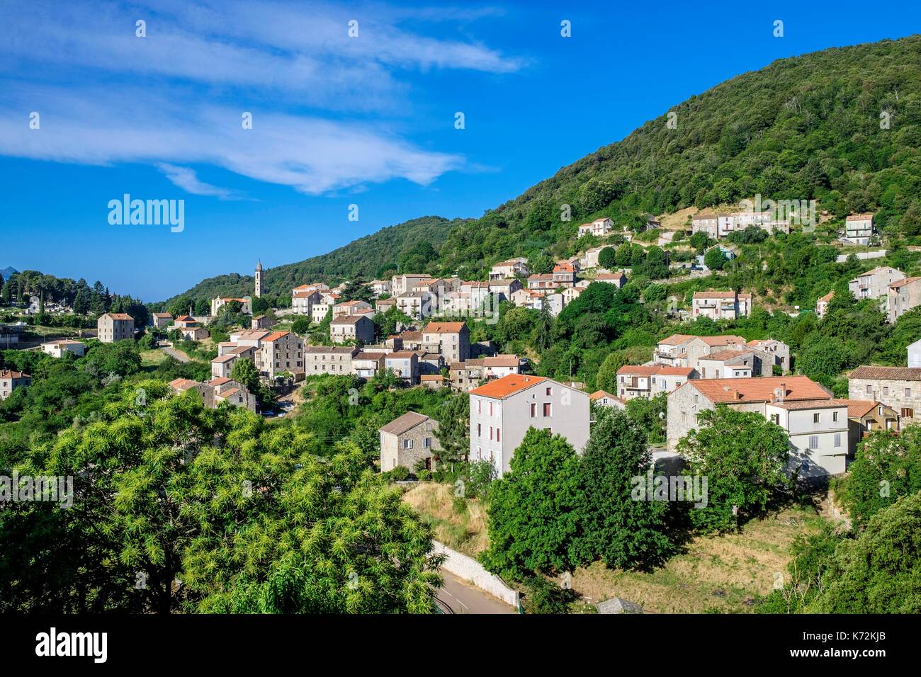 France, Corse-du Sud (2A), Alta Rocca region, Mare a Mare Sud hiking trail, stop at Levie village Stock Photo