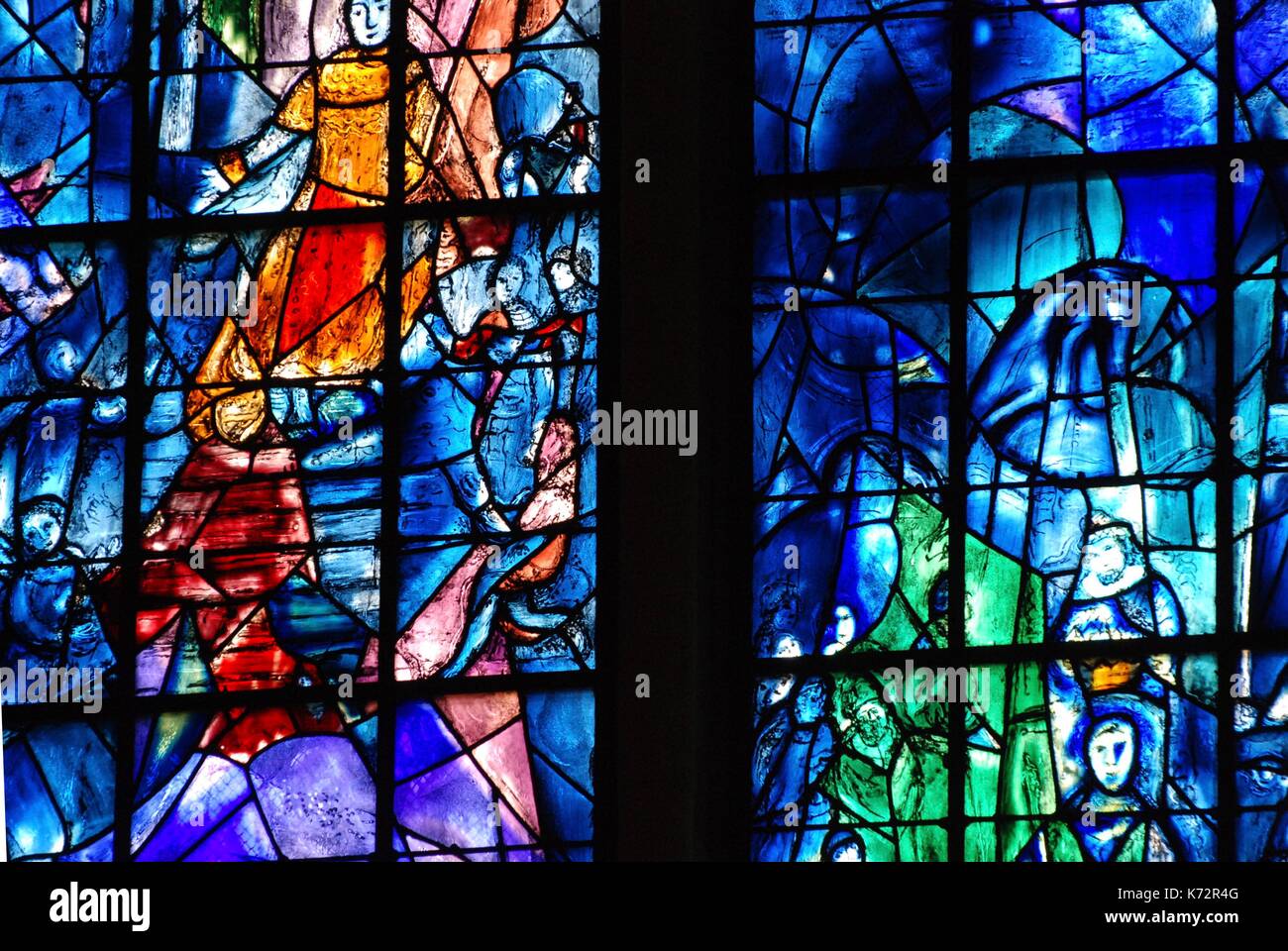 France, Marne, Reims, detailed view of Marc Chagall stained glass