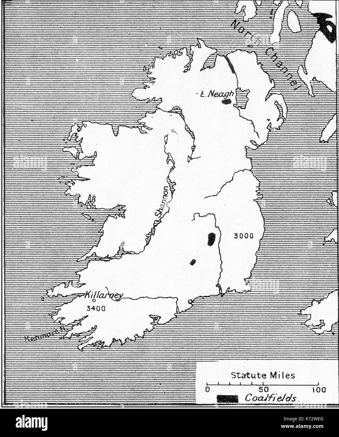 A 1914 map showing the coalfields in Ireland Stock Photo
