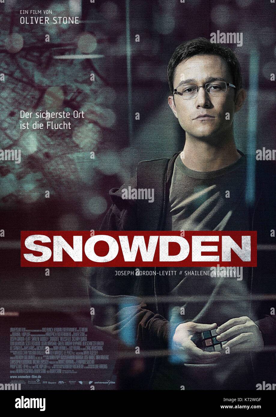 Snowden Year ; 2016 USA / Germany Director : Oliver Stone Joseph  Gordon-Levitt Movie poster (Ger). It is forbidden to reproduce the  photograph out of context of the promotion of the film.