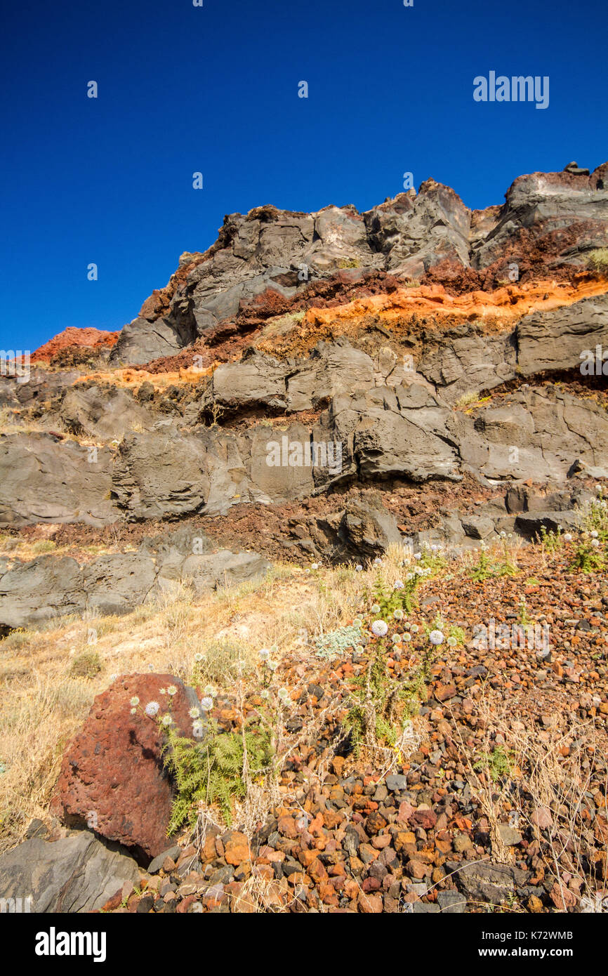 Volcanic rocks of Santorini island. Stock Photo