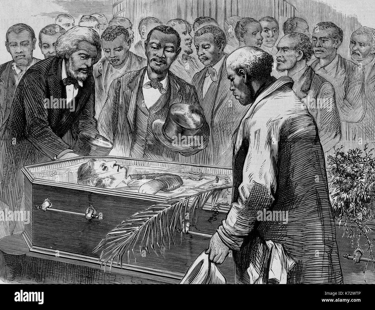 The Late Senator Charles Sumner - Ceremonies in the Capitol - Colored People of Washington, Headed by Frederick Douglas, viewing the remains, 1874 Stock Photo
