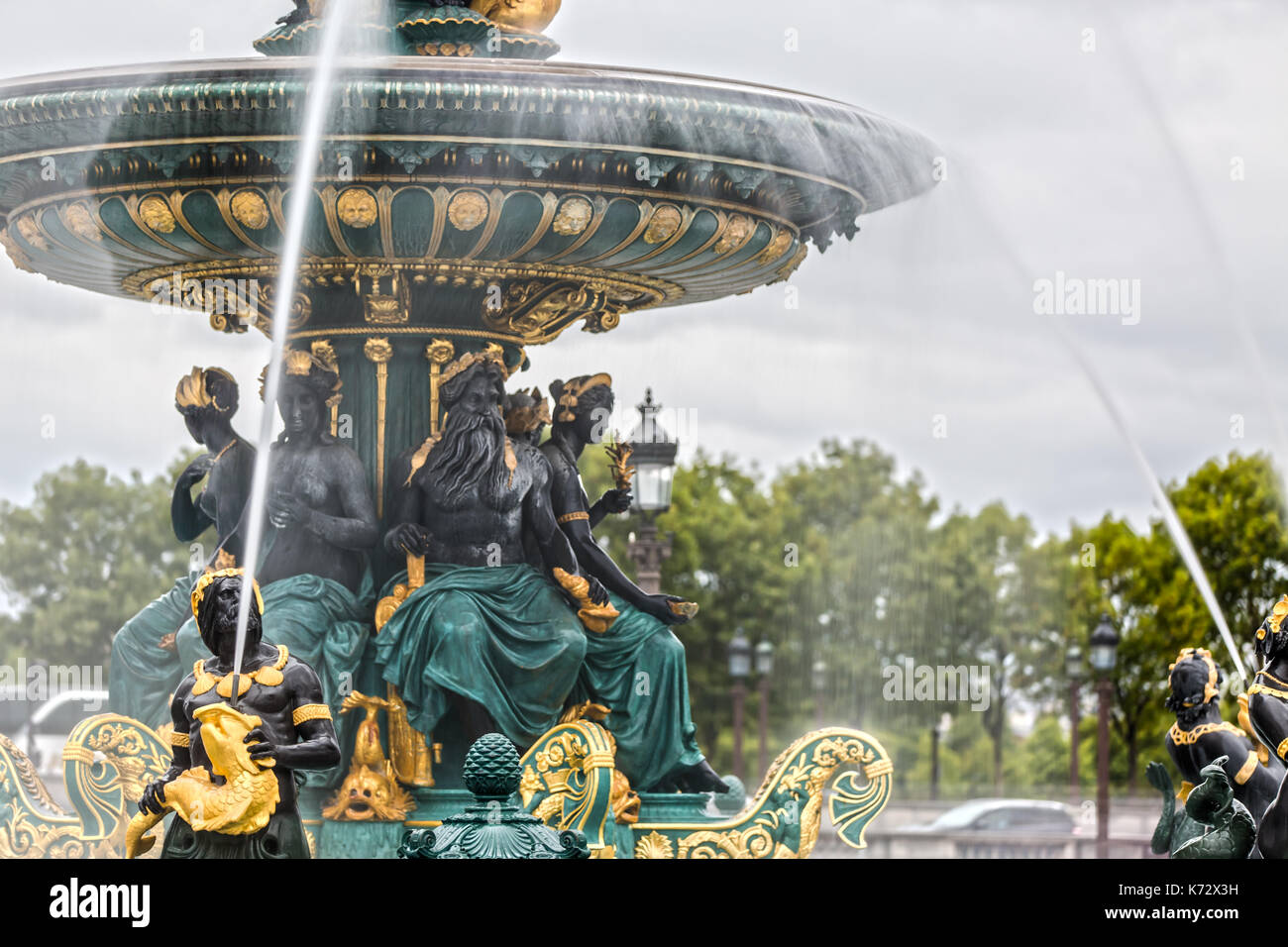 Close up of the Fontaine des Mers on Place de la Concorde in Paris, France Stock Photo