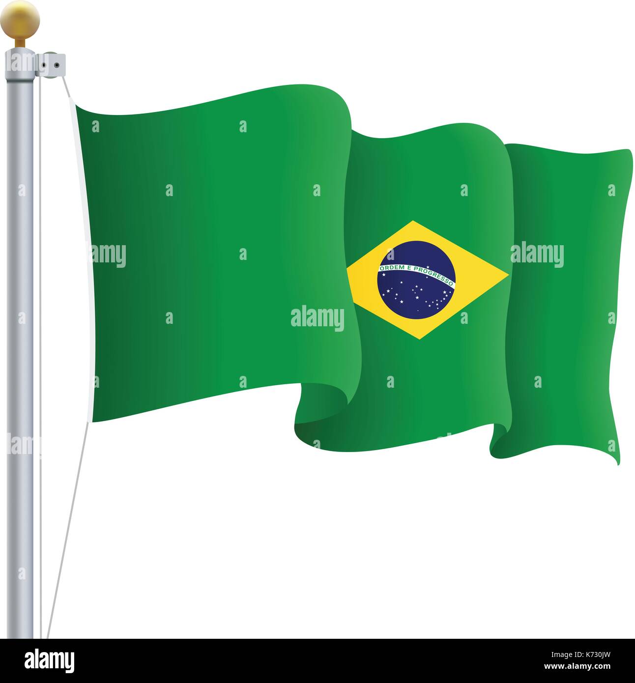 Waving Brasil Flag Isolated On A White Background. Vector Illustration. Stock Vector