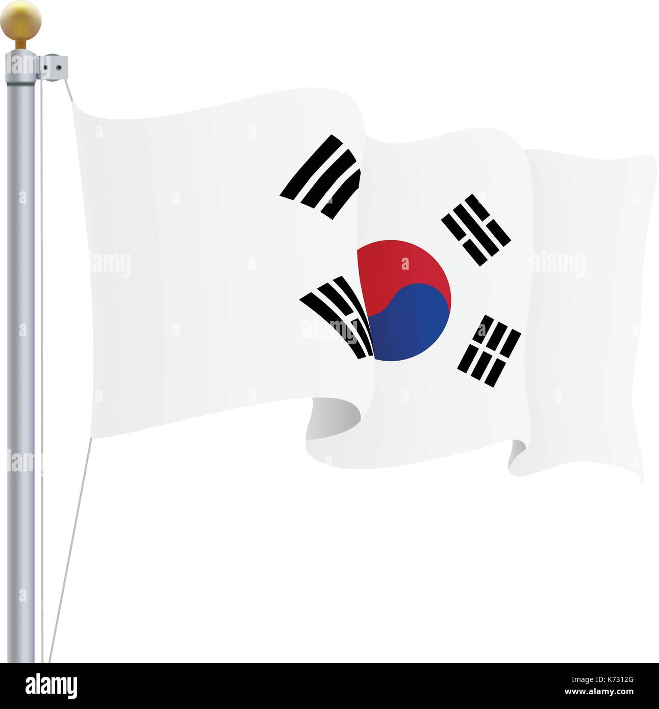 Waving South Corea Flag Isolated On A White Background. Vector Illustration. Stock Vector