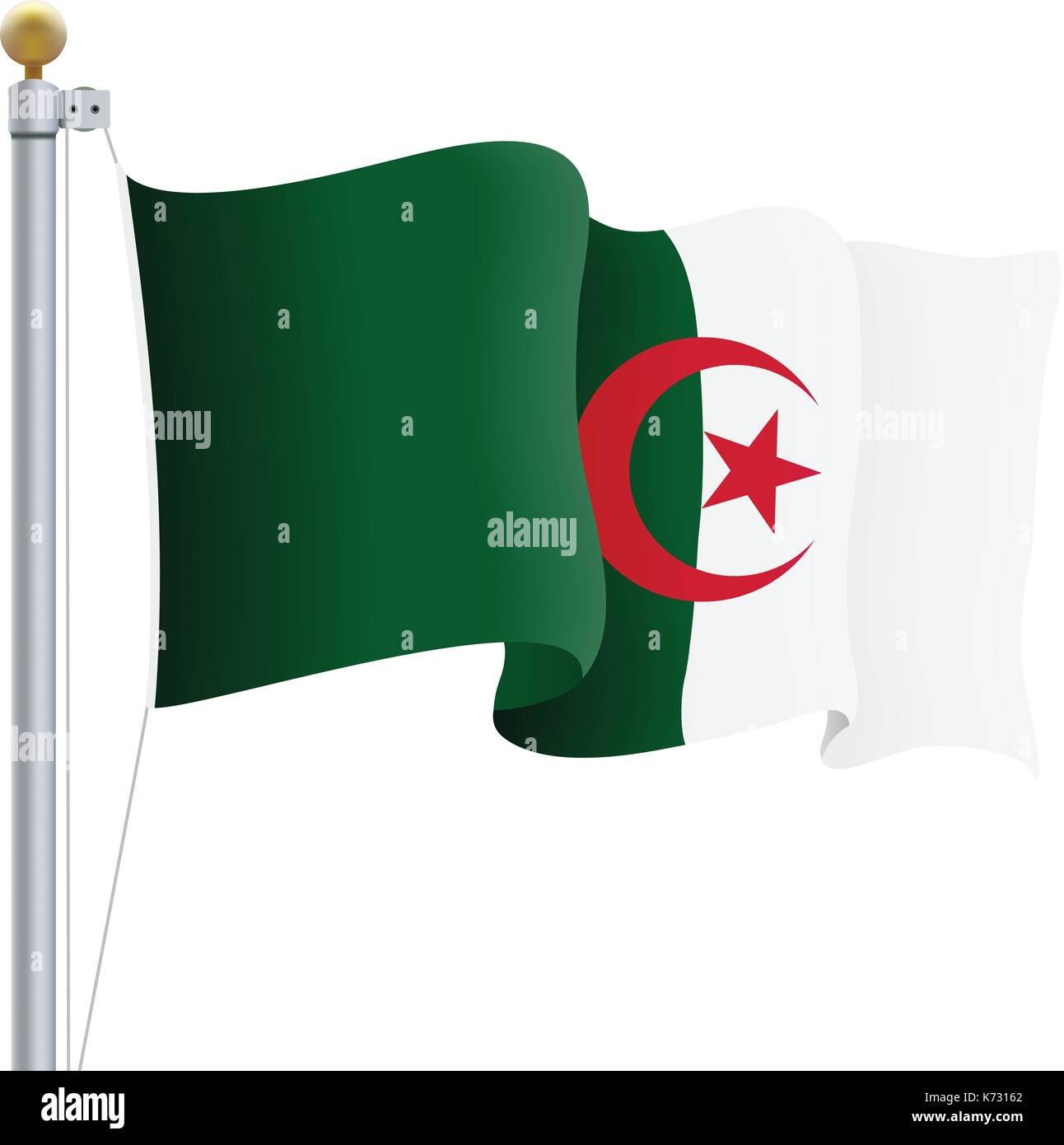 Waving Algeria Flag Isolated On A White Background. Vector Illustration. Stock Vector