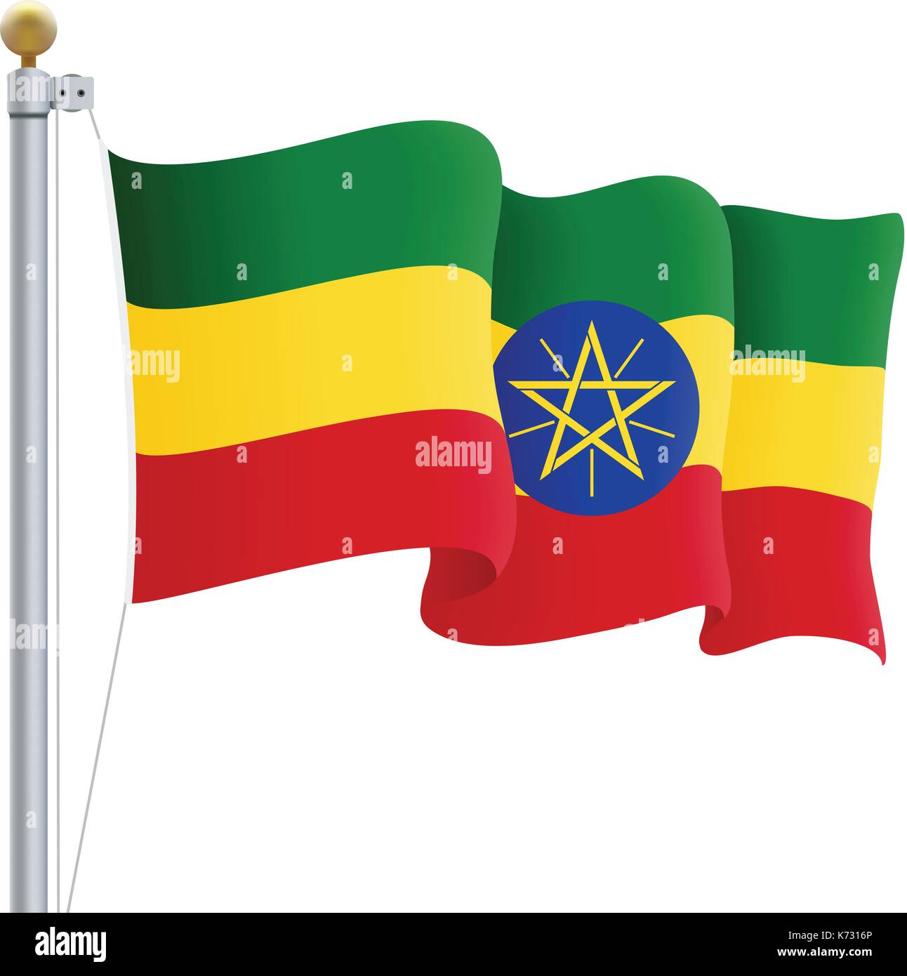 Waving Ethiopia Flag Isolated On A White Background. Vector Illustration. Stock Vector