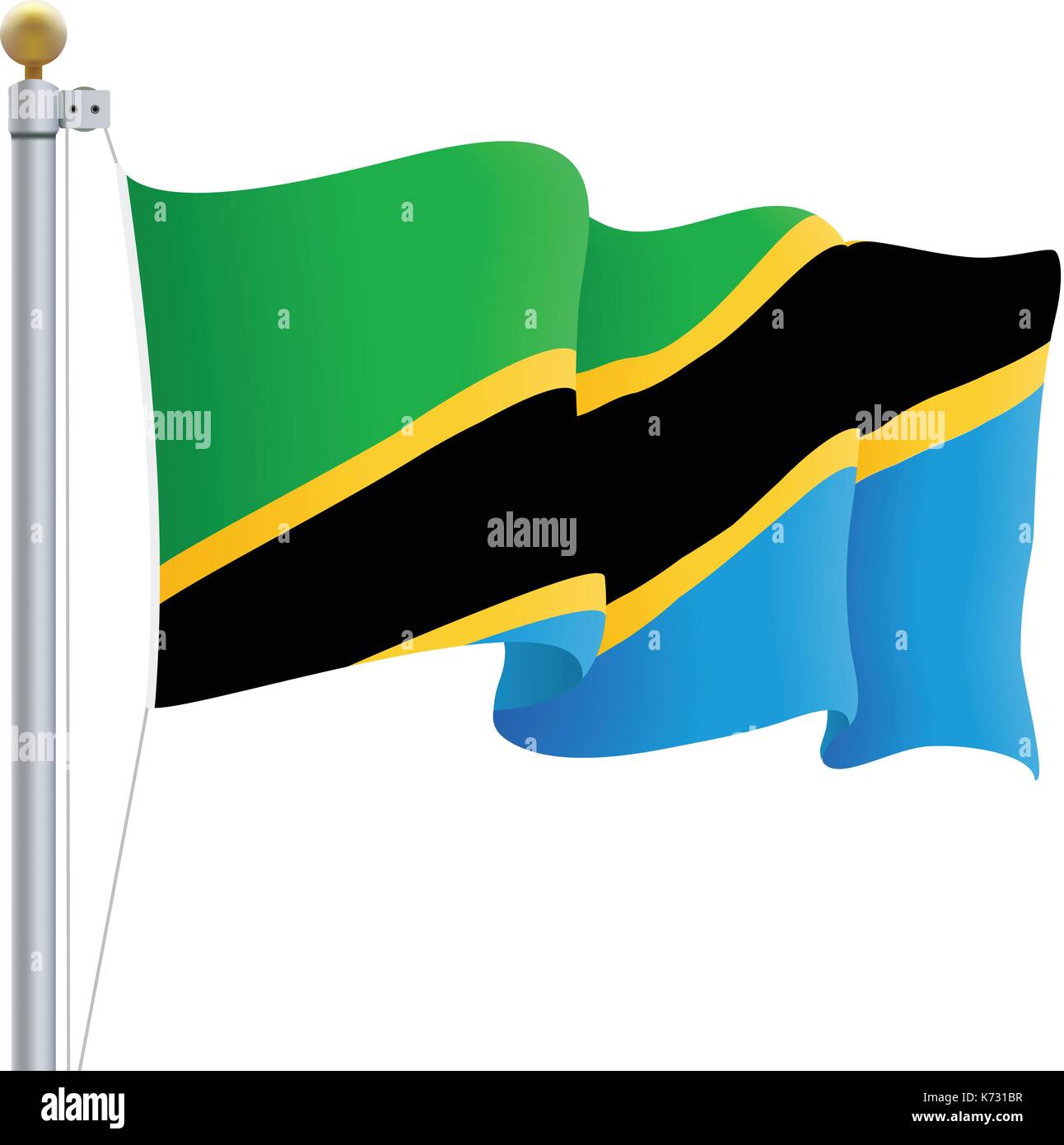 Waving Tanzania Flag Isolated On A White Background. Vector Illustration. Stock Vector