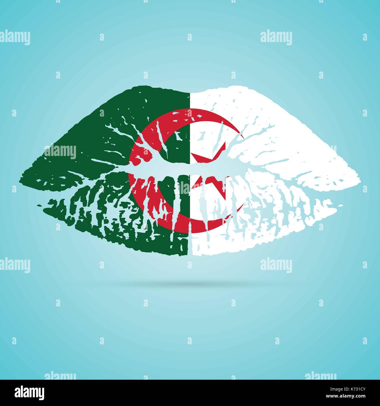 Algeria Flag Lipstick On The Lips Isolated On A White Background. Vector Illustration. Stock Vector
