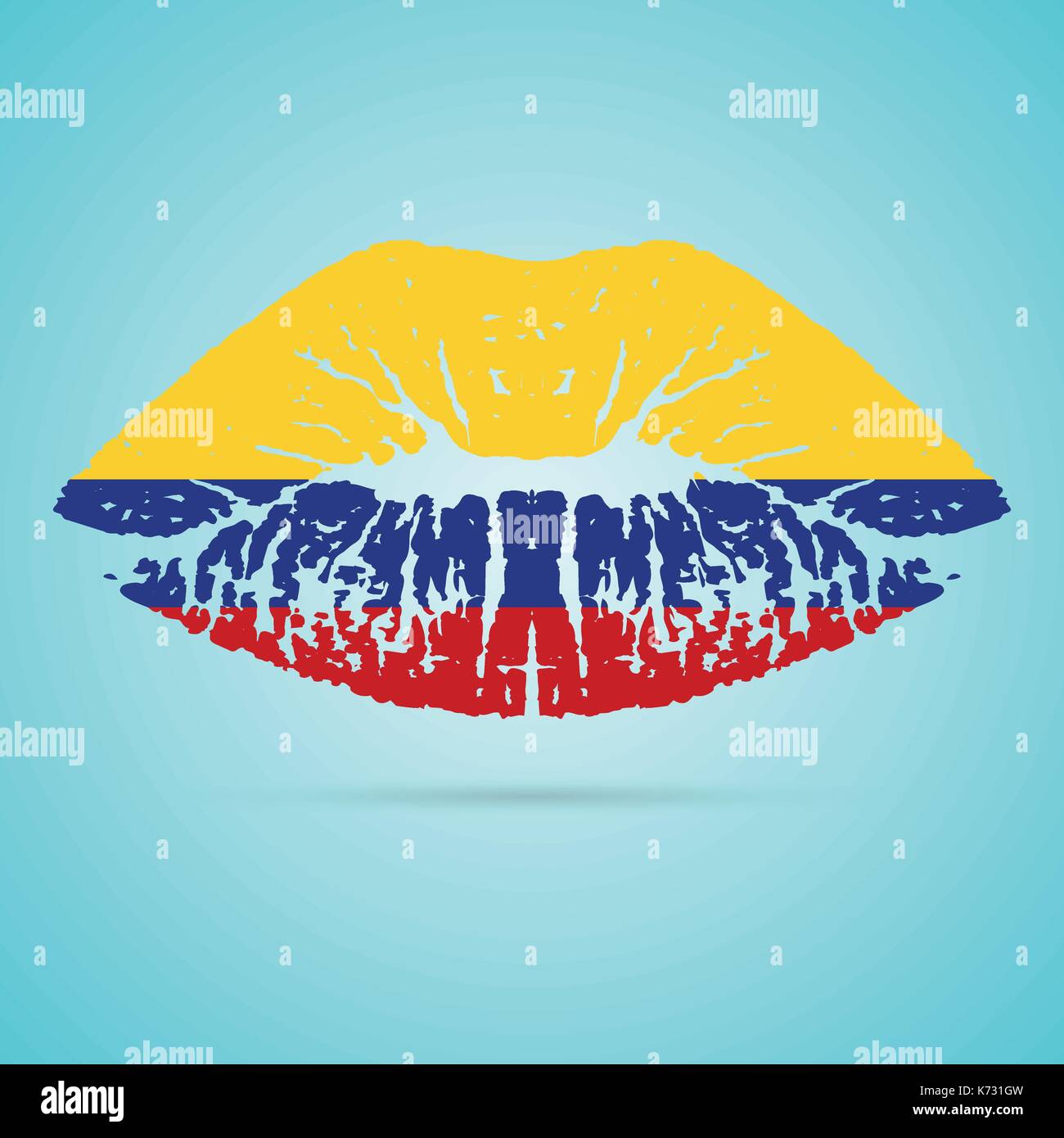 Colombia Flag Lipstick On The Lips Isolated On A White Background. Vector Illustration. Stock Vector