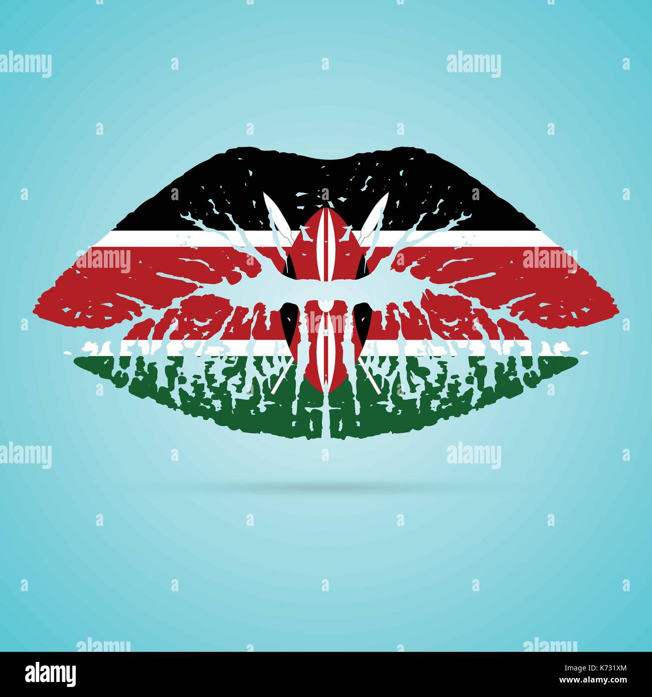 Kenya Flag Lipstick On The Lips Isolated On A White Background. Vector Illustration. Stock Vector