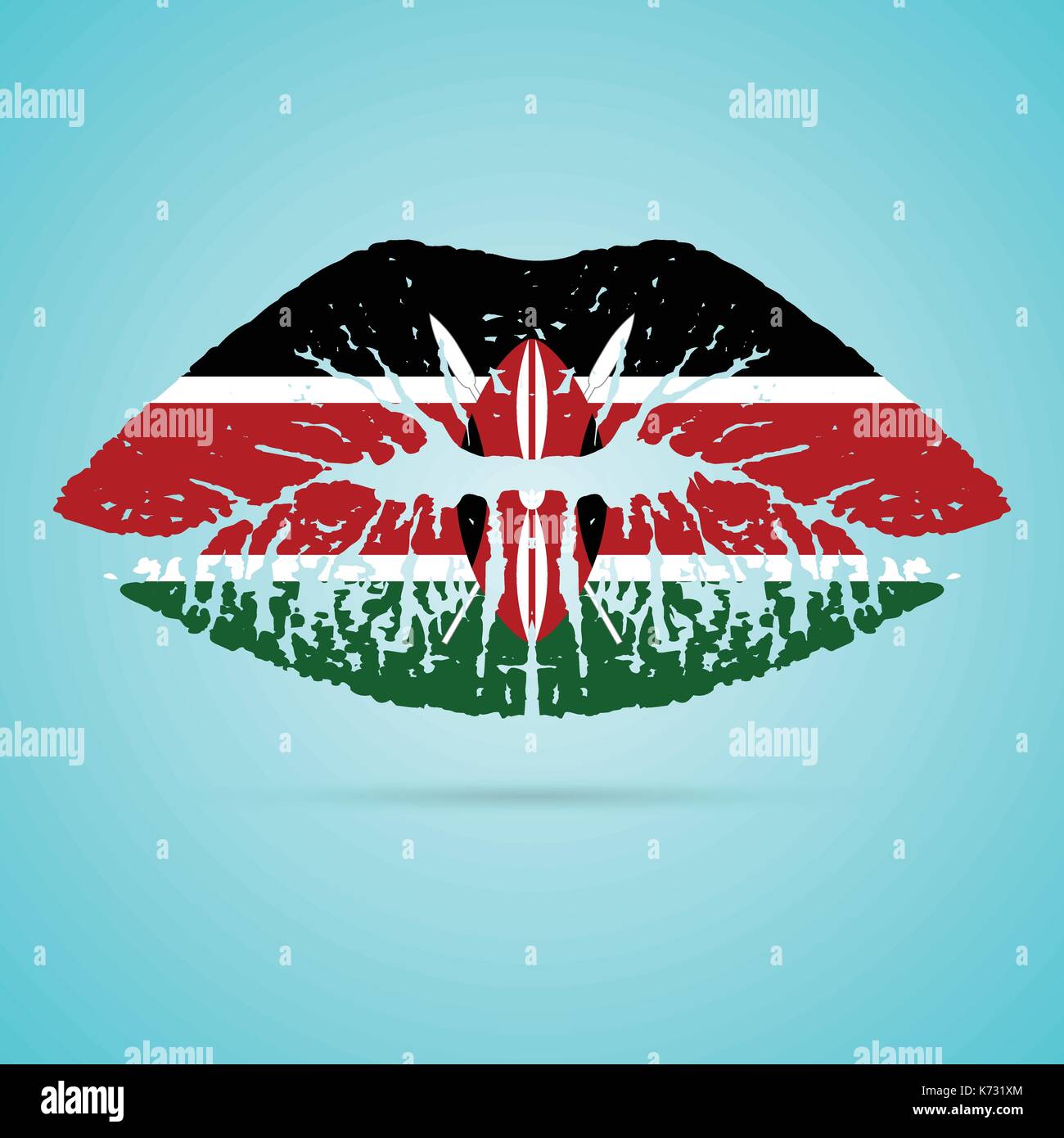 Kenya Flag Lipstick On The Lips Isolated On A White Background. Vector