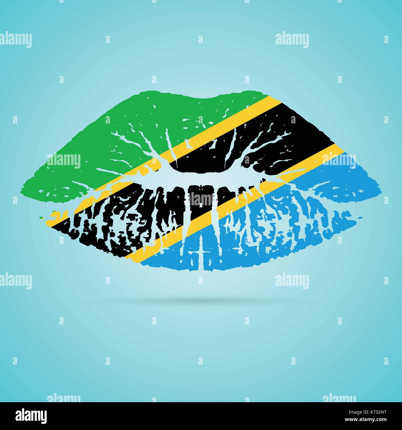 Tanzania Flag Lipstick On The Lips Isolated On A White Background. Vector Illustration. Stock Vector