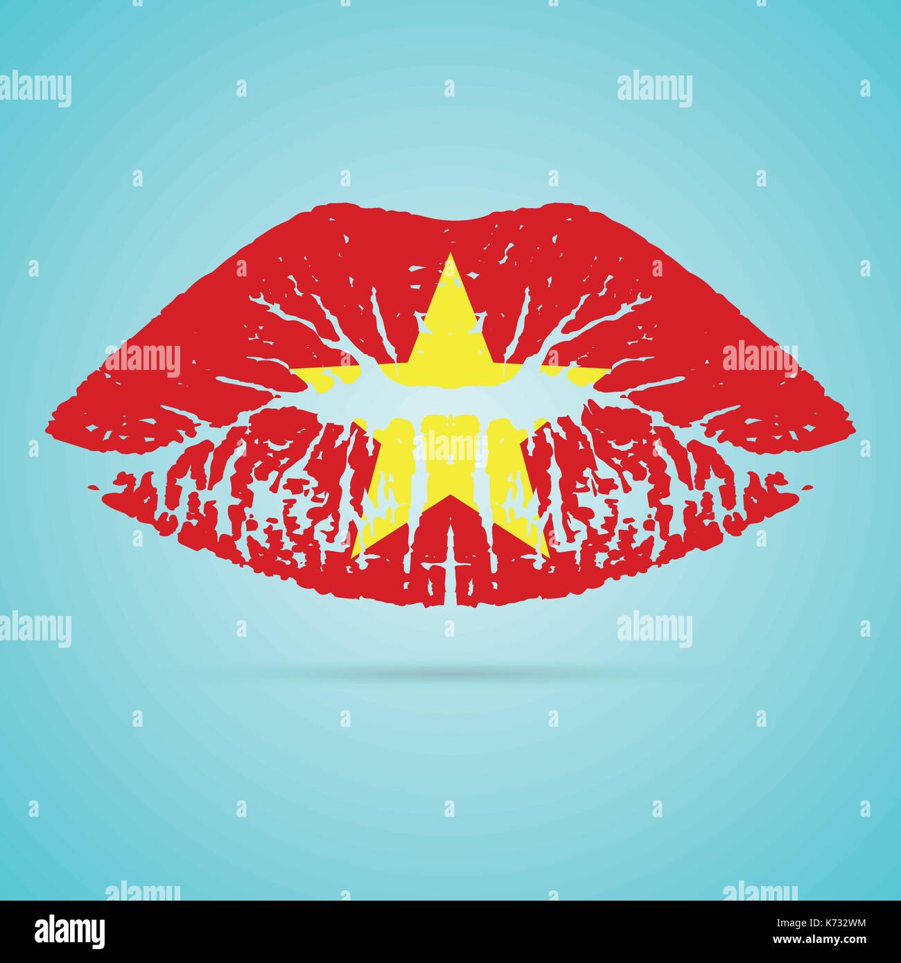 Vietnam Flag Lipstick On The Lips Isolated On A White Background