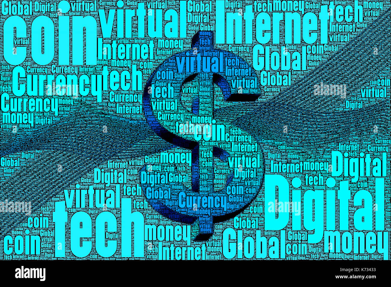 Digital virtual money bit coin concept made only from words about the subject. Stock Photo