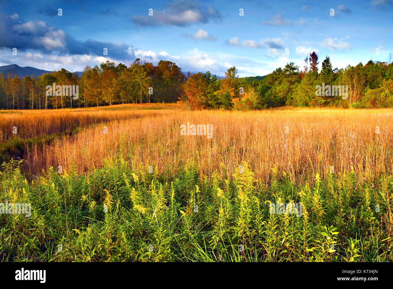 A colorful view of the countryside surrounding Chatuge Lake, North Carolina during the fall season Stock Photo