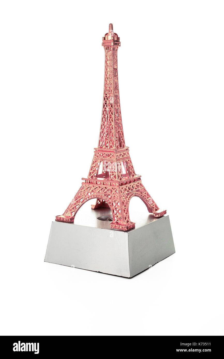 Eiffel tower decoration souvenir on isolated white background. Stock Photo