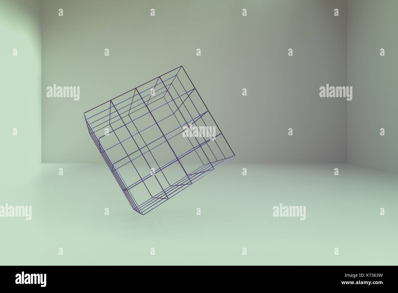 3d rendering of abstract cubes in empty room Stock Photo
