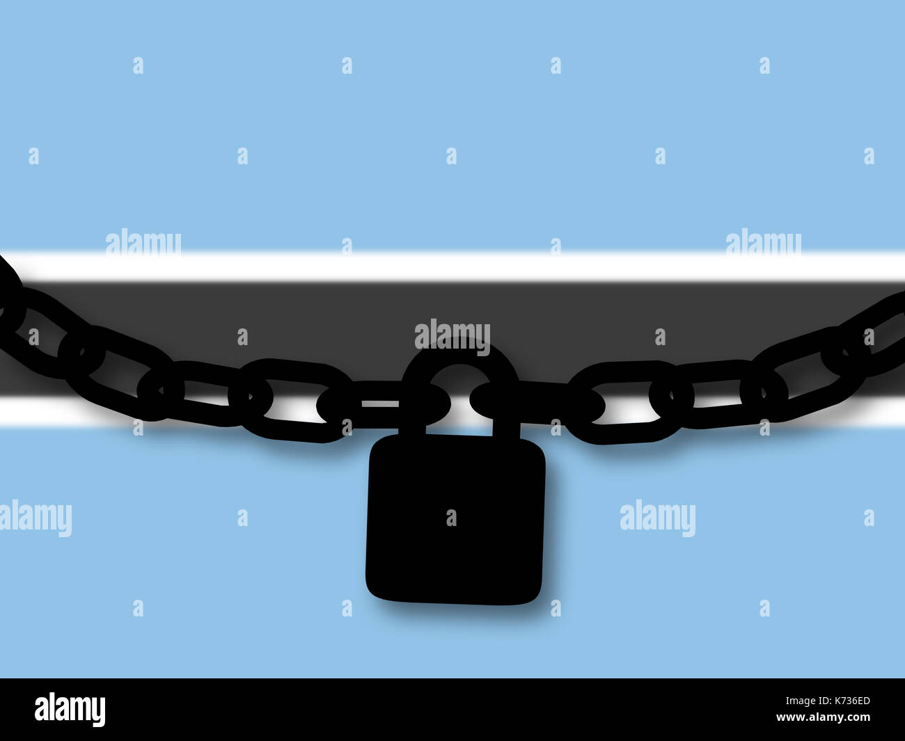 Botswana security. Silhouette of a chain and padlock over national flag