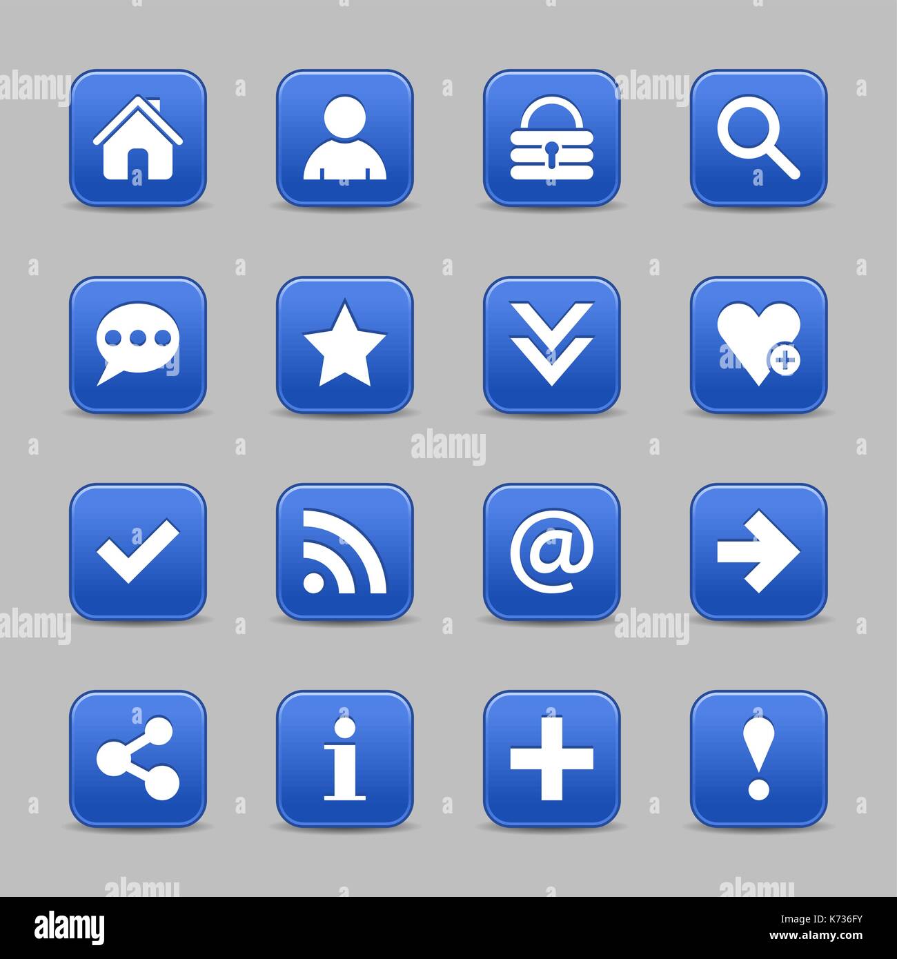 16 blue satin icon with white basic sign on rounded square web button with color reflection on background. This vector illustration internet design Stock Vector