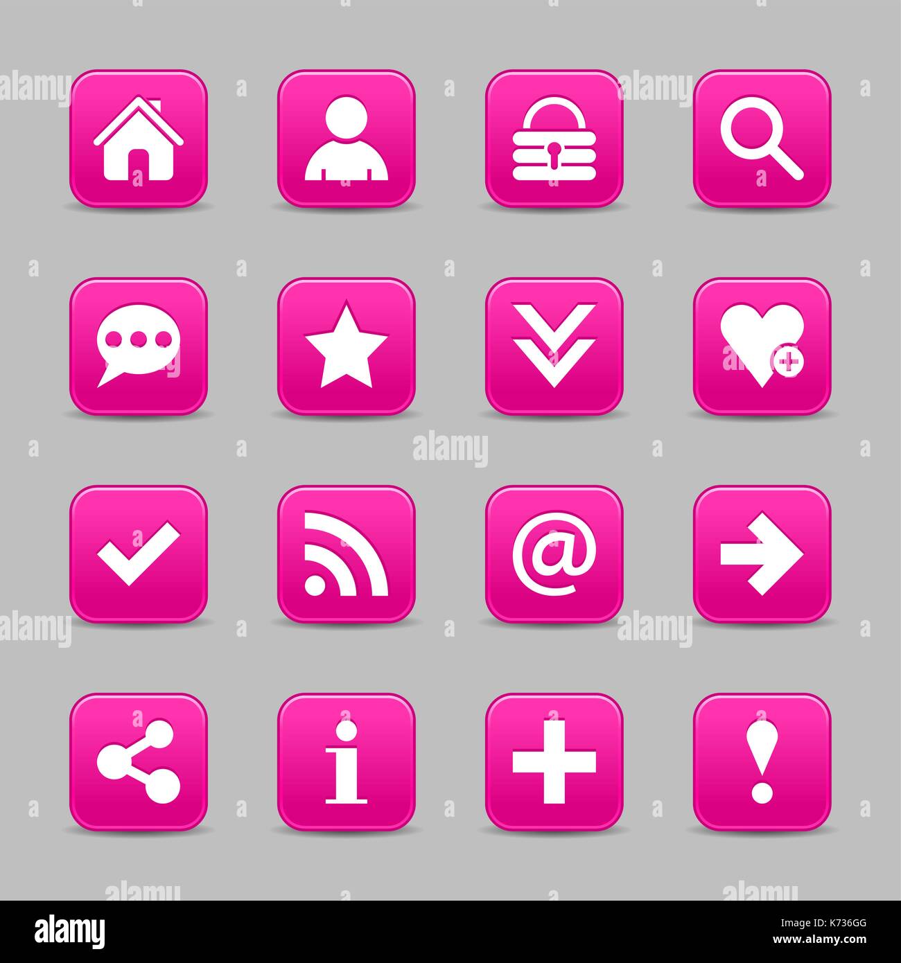 16 pink satin icon with white basic sign on rounded square web button with color reflection on background. This vector illustration internet design Stock Vector