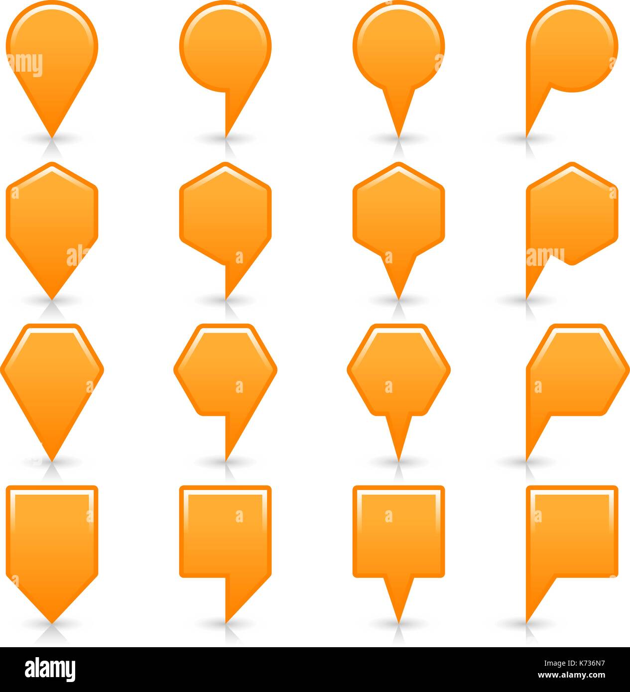 Flat orange color map pin sign location icon with gray shadow and ...