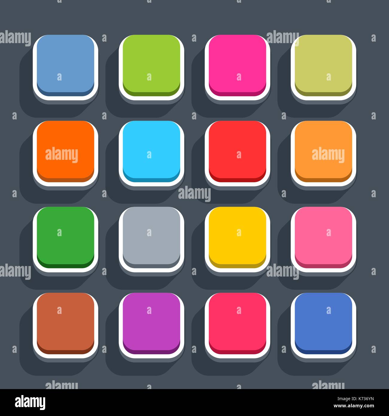 16 3d blank icon in flat style. Set 02 inactive variant . Colored matted square button with shadow on gray background. This vector illustration web in Stock Vector