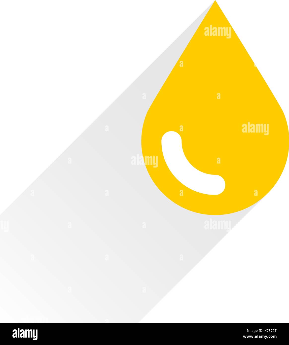 Yellow color drop icon with gray long shadow on white background. Gold oil sign in simple, solid, plain, flat style. This vector illustration graphic  Stock Vector
