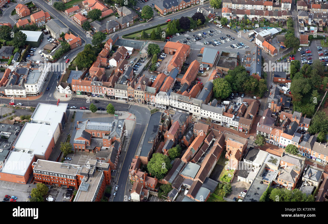 aerial view of Bridge Street, Worksop, Nottinghamshire, UK Stock Photo