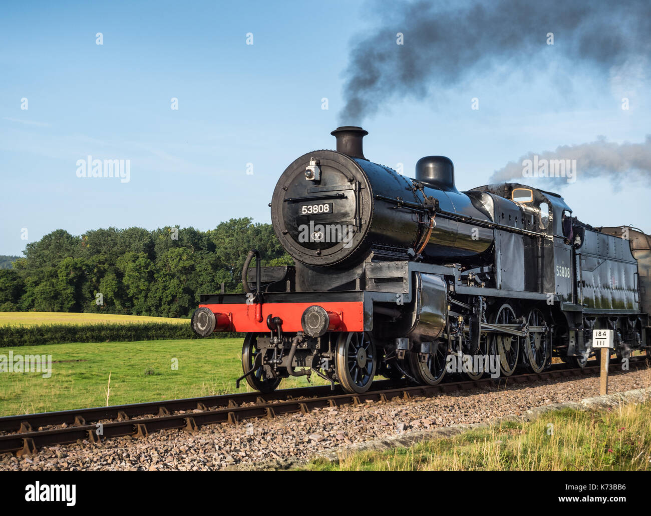 Steam locomotive 53808 at Blue Anchor, Somerset, UK. Stock Photo