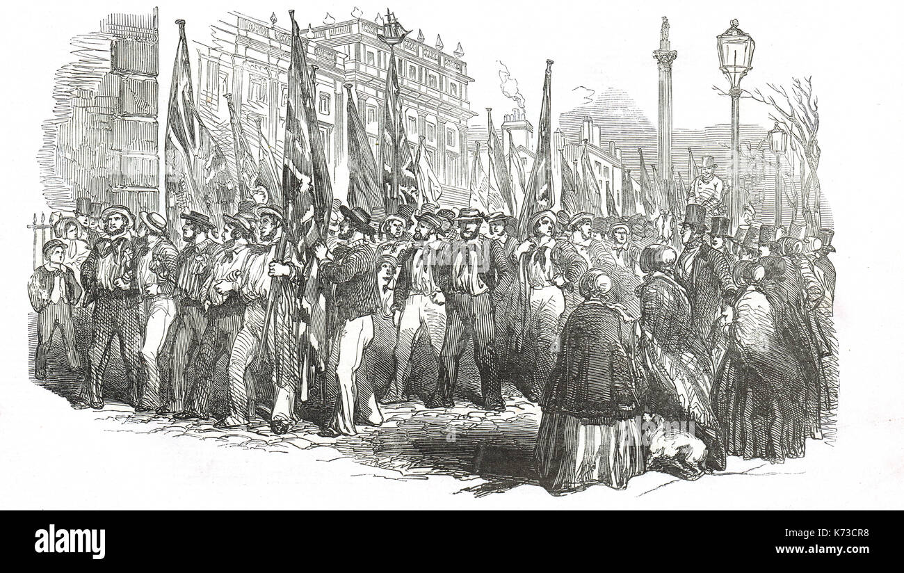 Seamen demonstrating against the repeal of Navigation laws, London, 9 February 1848 Stock Photo