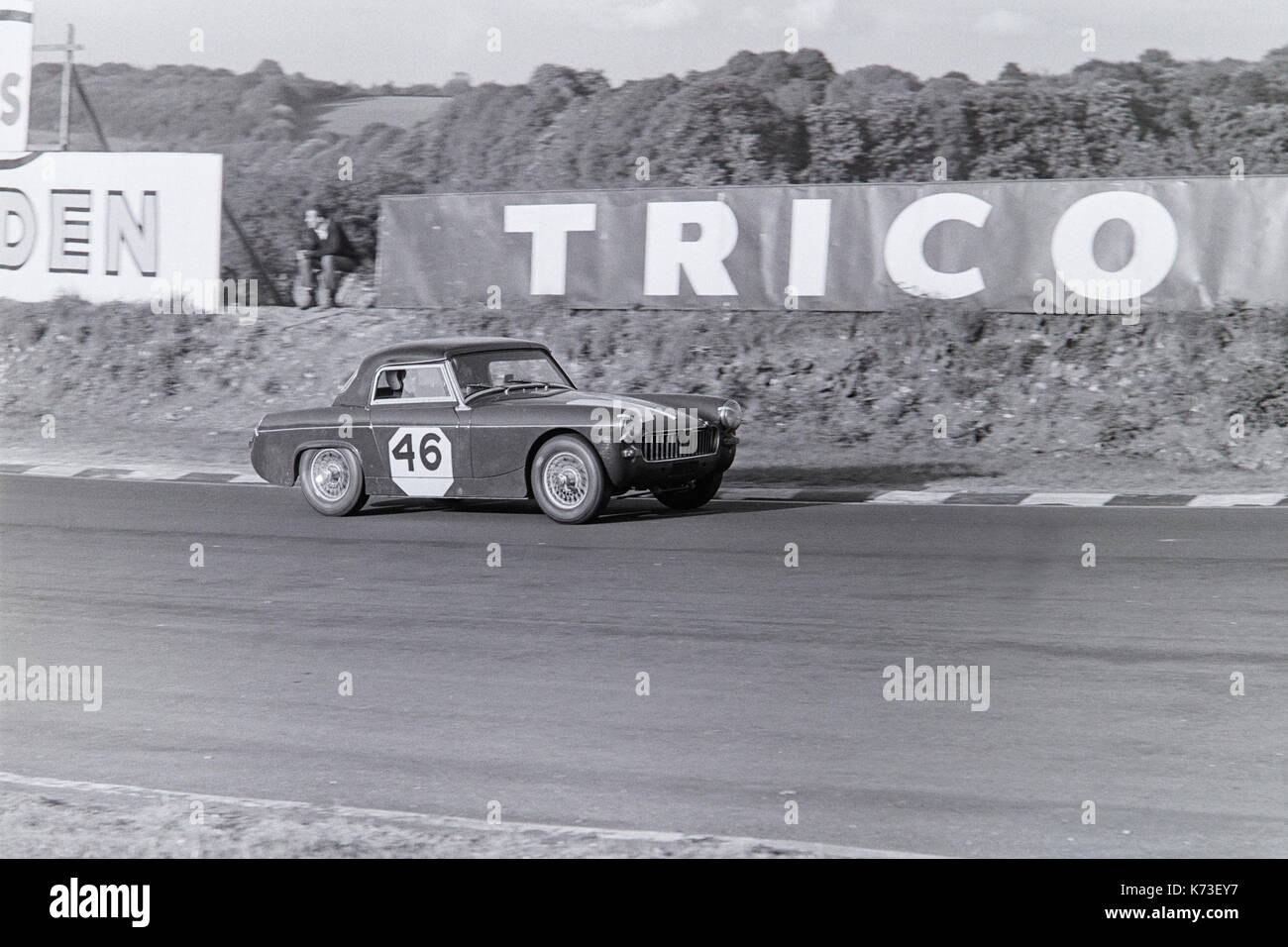 MG Midget racing at Brands Hatch Motor Racing Circuit in England during the 1960s. Stock Photo