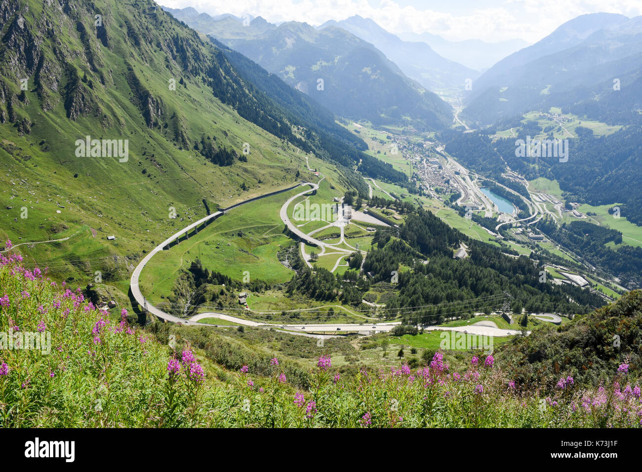 Tremola old road which leads to St. Gotthard pass on the Swiss alps ...