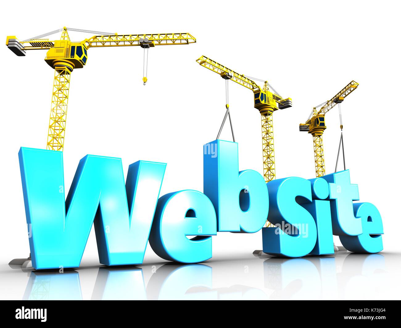 3d illustration of website blue color sign with cranes over white ...