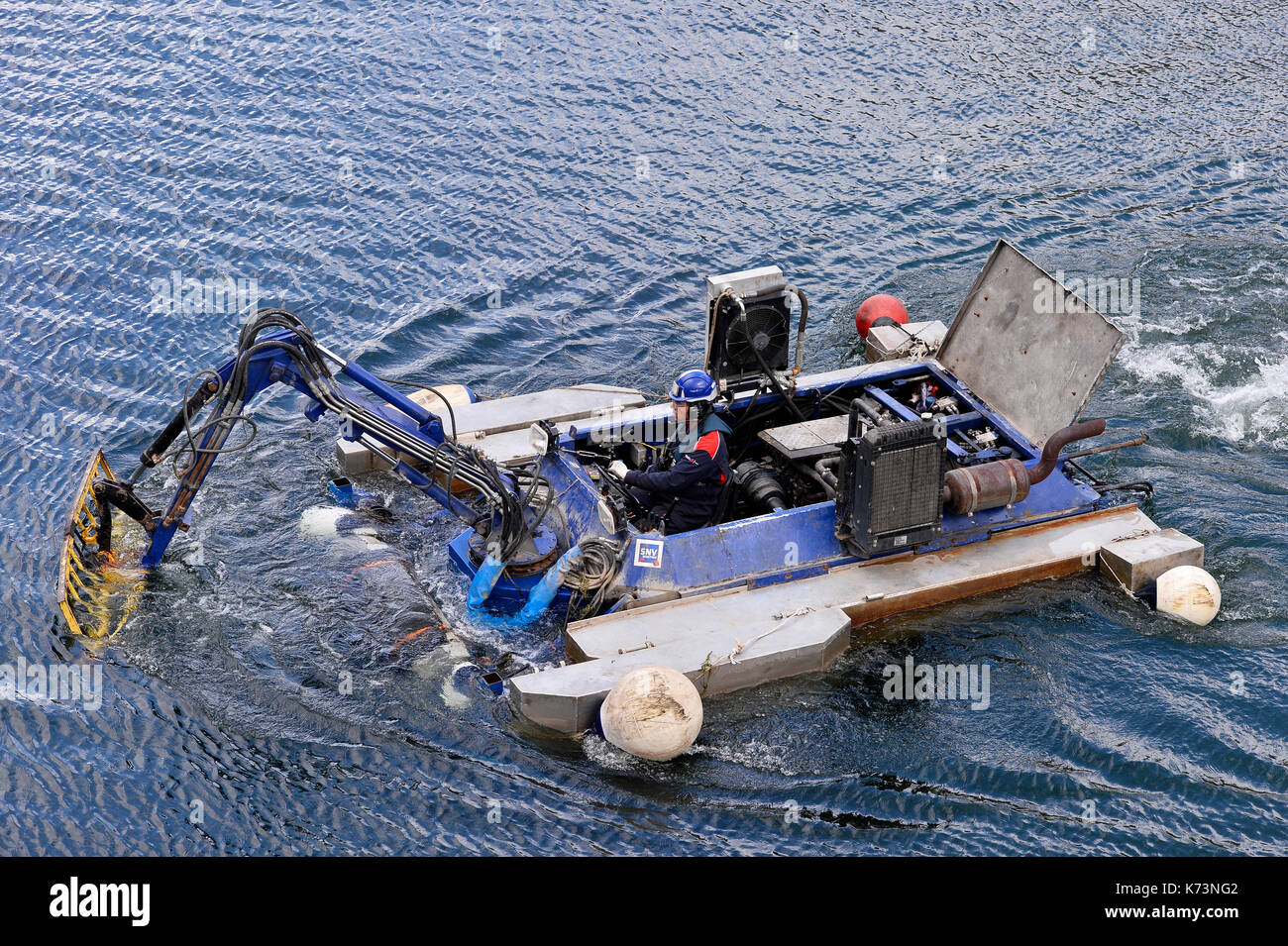 Cleaning barge on Port de l'Arsenal, Paris, France Stock Photo