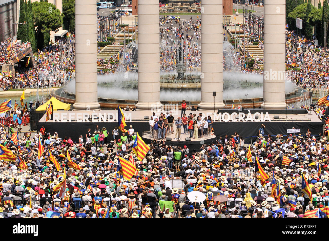 Political demonstration for the independence of Catalonia. June 2017, Montjuic, Barcelona, Catalonia, Spain Stock Photo