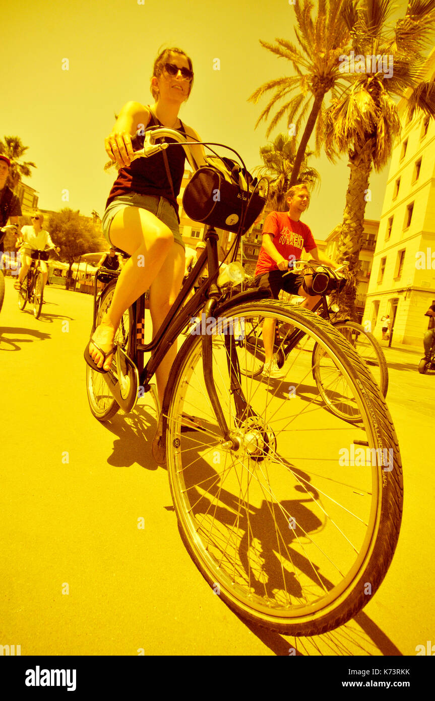 Urban cyclist, Barcelona, Catalonia, Spain. Stock Photo