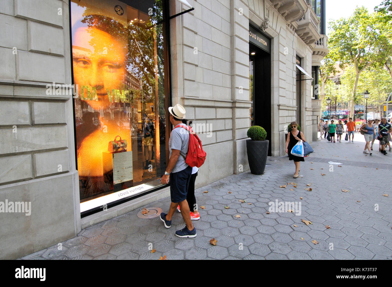 Advertising at shop, Passeig de Gracia, Barcelona, Catalonia, Spain Stock Photo