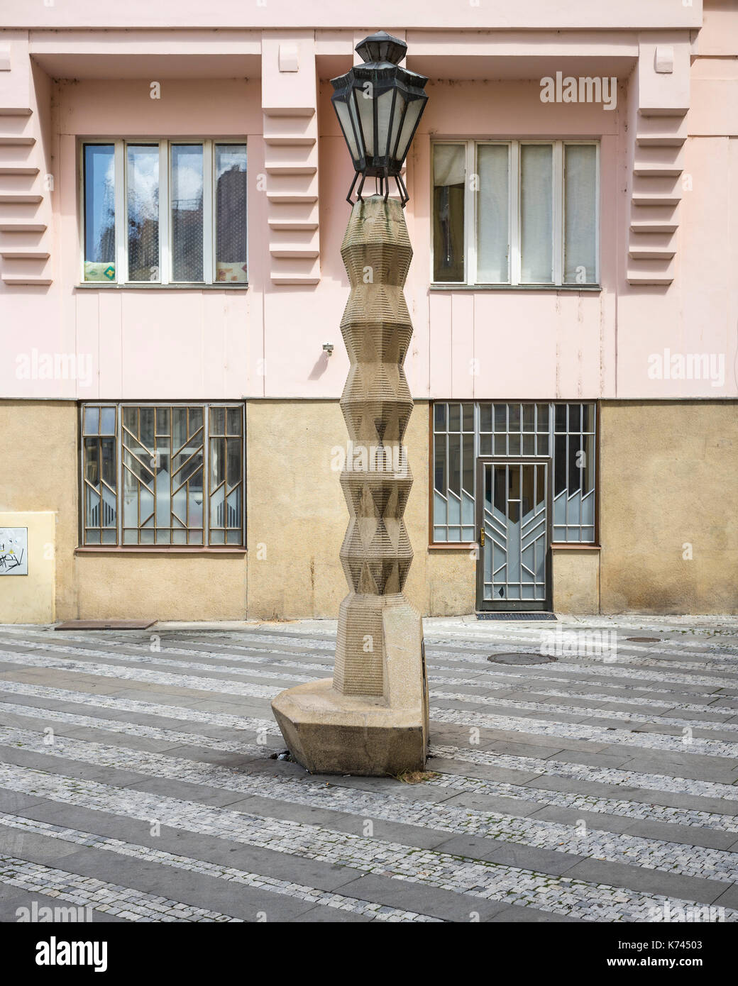 Prague. Czech Republic. Cubist lamp post, on Jungmannovo náměstí, designed by Czech architect Emil Králíček (1877-1930), 1912-1913. Stock Photo