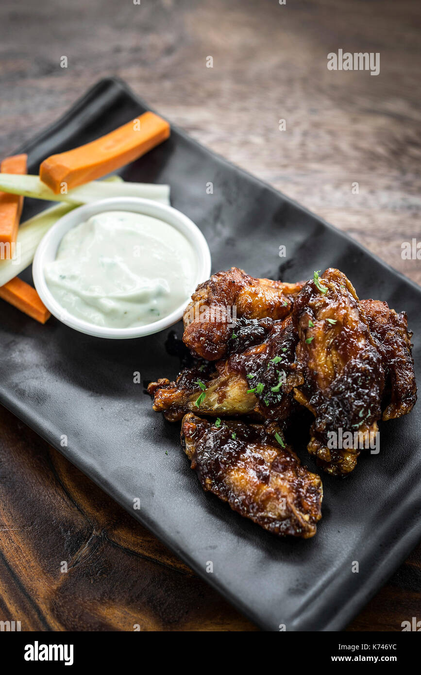 bbq barbecue chicken with garlic mayo sauce simple snack Stock Photo