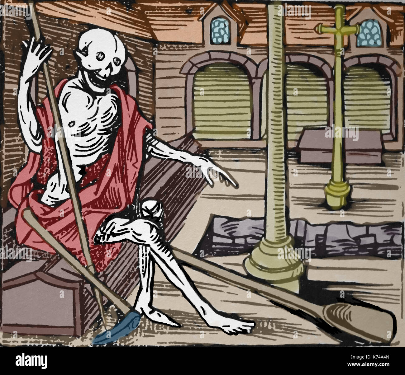 Memento mori. Death in the cloister. From Robert Gobi, The ravishing Wolves. 16th century. Stock Photo