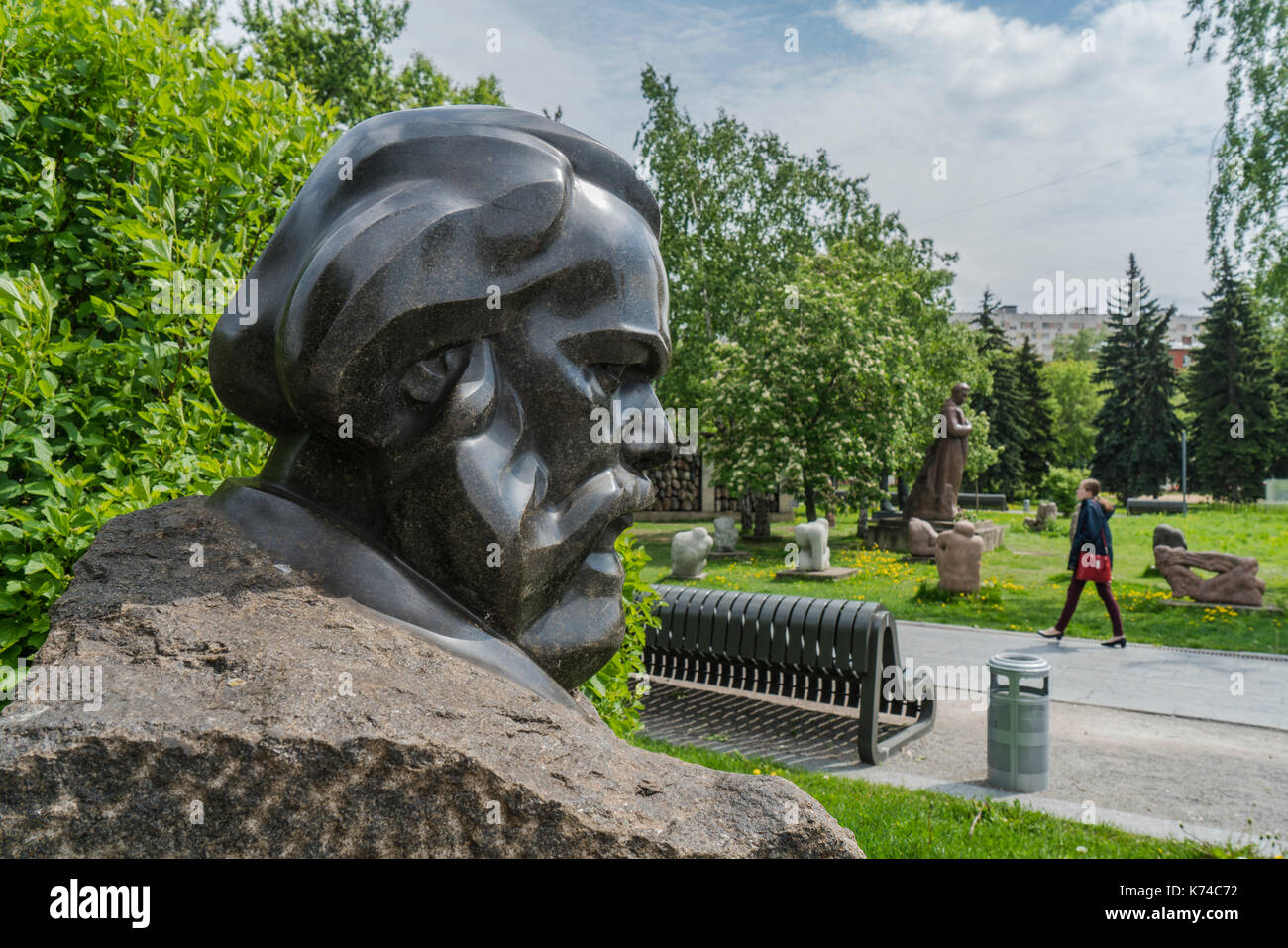 statues of Soviet leader Lenin in Muzeon Park of Arts, which formerly called the Park of the Fallen Heroes or Fallen Monument Park in Moscow Stock Photo