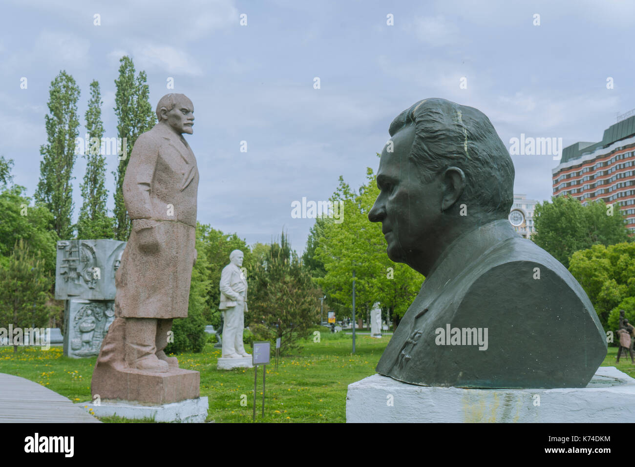 statues of Soviet leaders in Muzeon Park of Arts, which formerly called the Park of the Fallen Heroes or Fallen Monument Park in Moscow Stock Photo