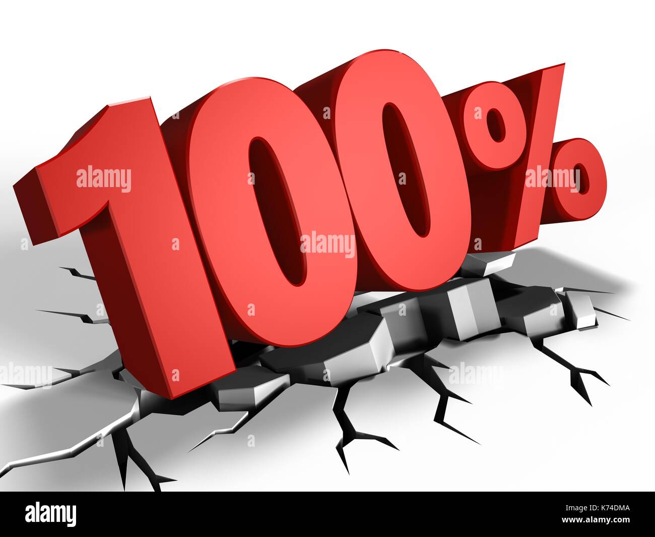 3d-illustration-of-100-percent-with-crack-over-white-background-stock