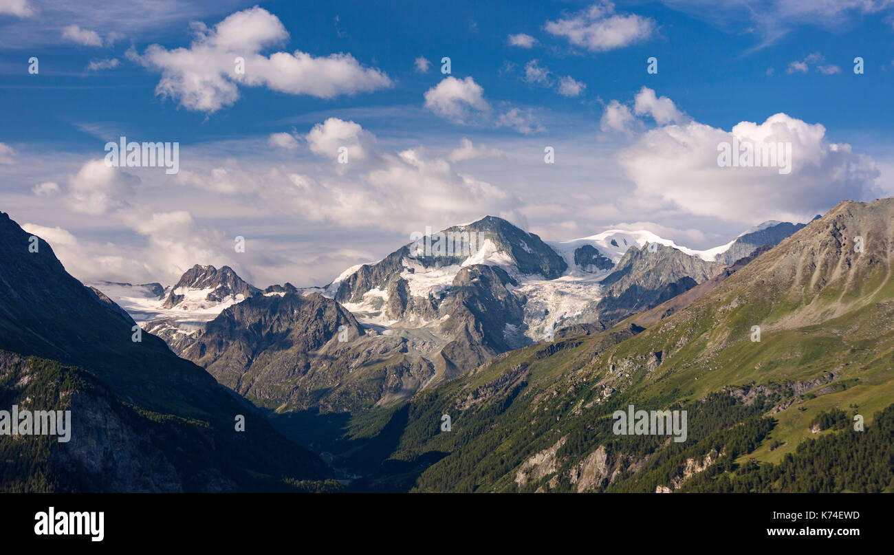 LA SAGE, SWITZERLAND - Pigne d'Arolla mountain (3,796m 12,454ft) in the Pennine Alps, Canton of Valais, Swiss Alps. Stock Photo