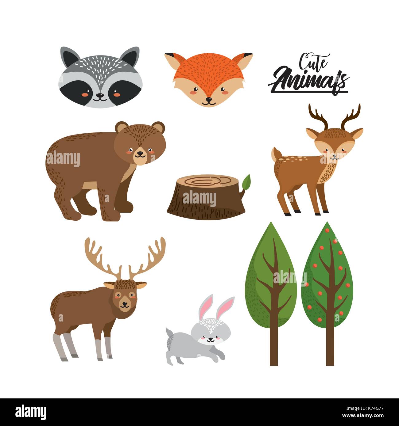 set cute wild animal with natural trees Stock Vector Image & Art - Alamy